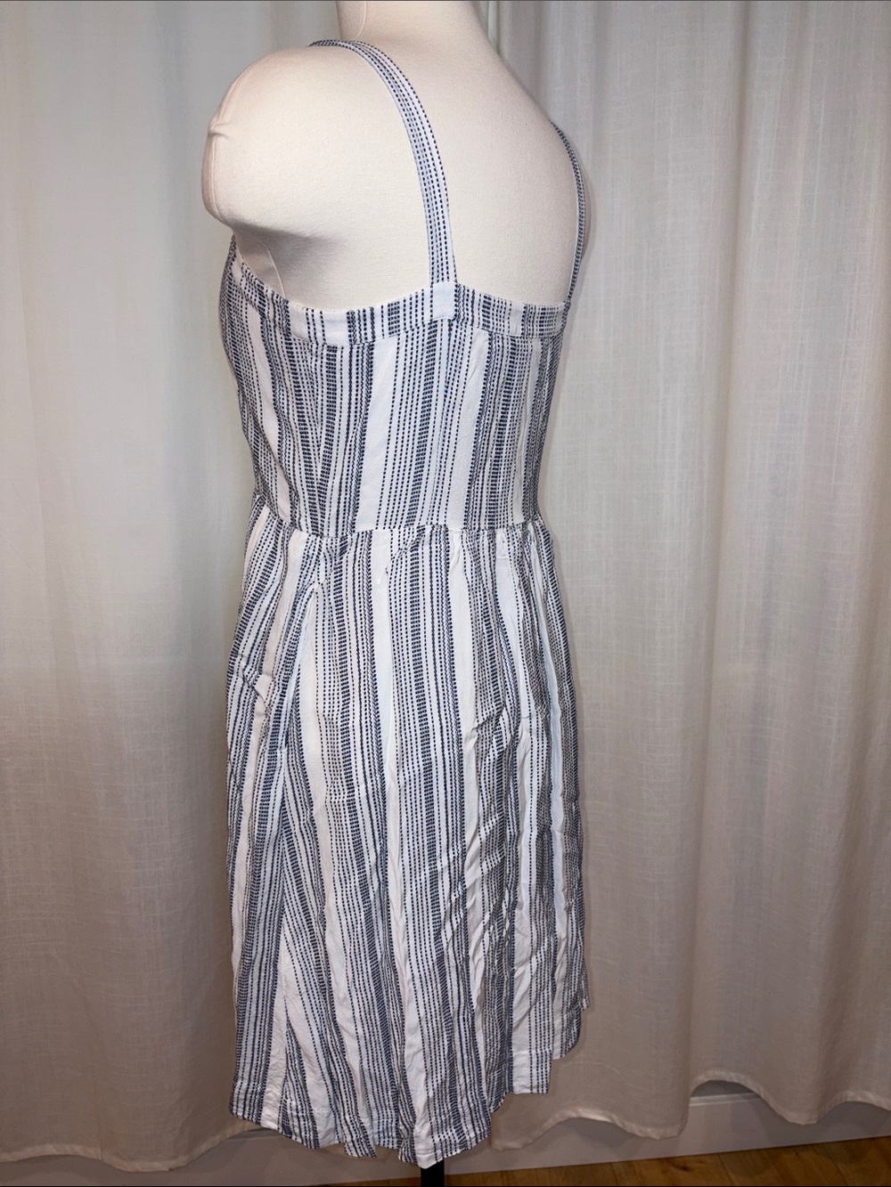 Striped White and Navy Button-Front Sundress - Picture 3 of 8